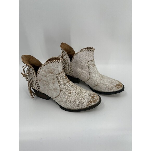 Circle G Women’s White Tan Fringe Booties Ankle Boots Size 8 Excellent UC - Picture 1 of 12
